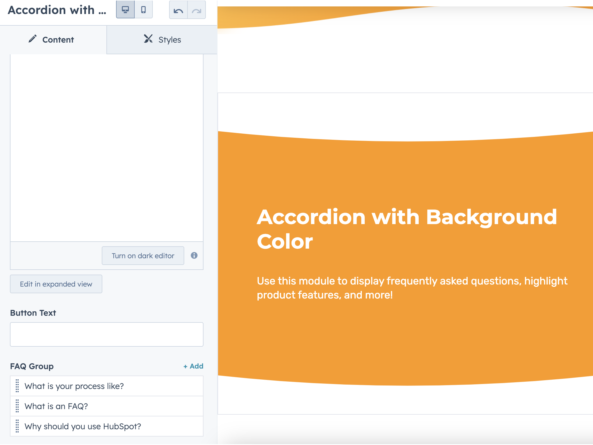 Accordion with Background Color Module by Web Canopy Studio