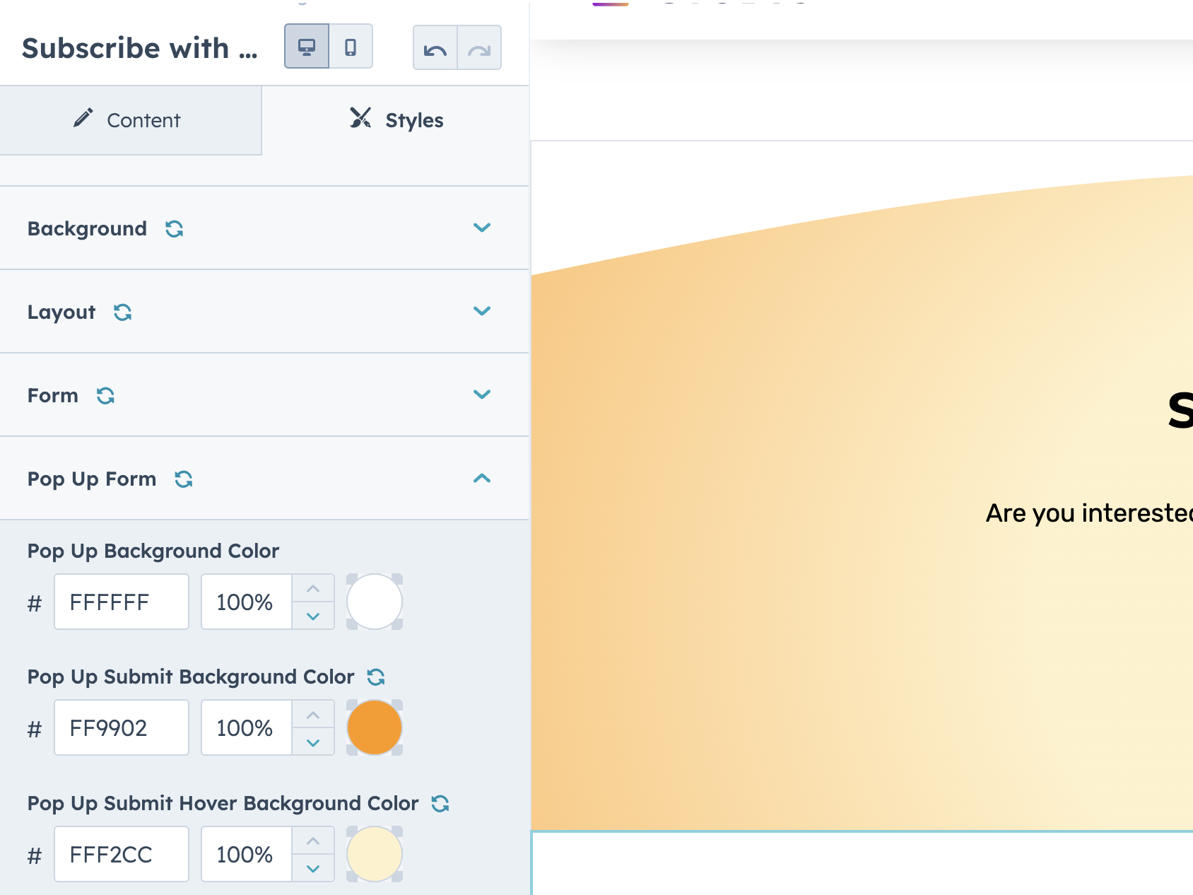 Style the pop up form